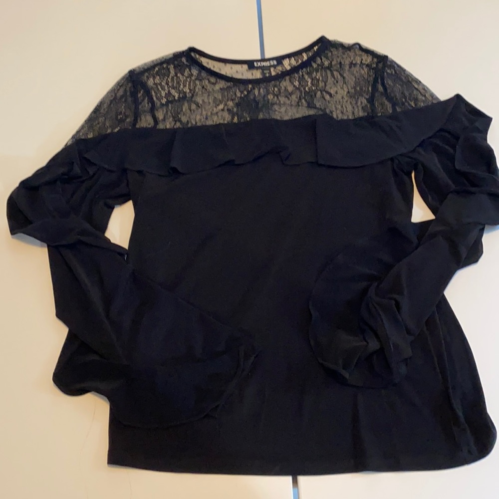 Express Black Lace Ruffled Top